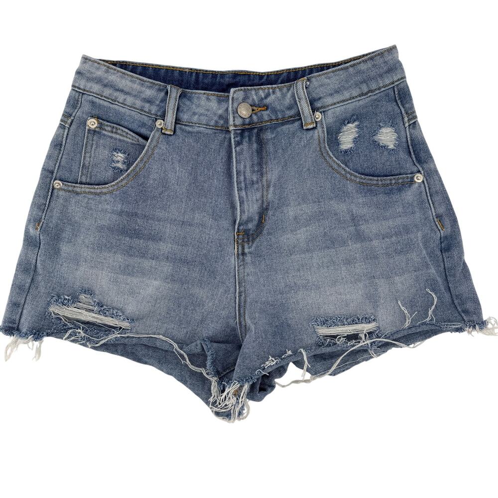 Princess Polly Distressed Denim Shorts Light Wash Raw Hem US 6